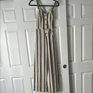 Cream and Brown Tie Front One Shoulder Sleeveless Sundress